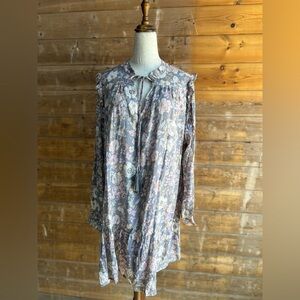 Aura the Label Floral Midi Dress Ruffles Front Tie w/ Tassels Woman’s Size Large